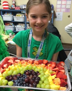 Evie brought in a rainbow fruit tray, and we all wore green today!